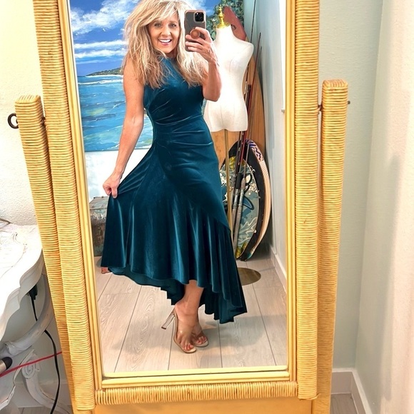 ELIZA J, Sexy BodyCon Women's Asymmetrical-Hem Stretch-Velvet Dress, EUC, Size 4 - Picture 1 of 15